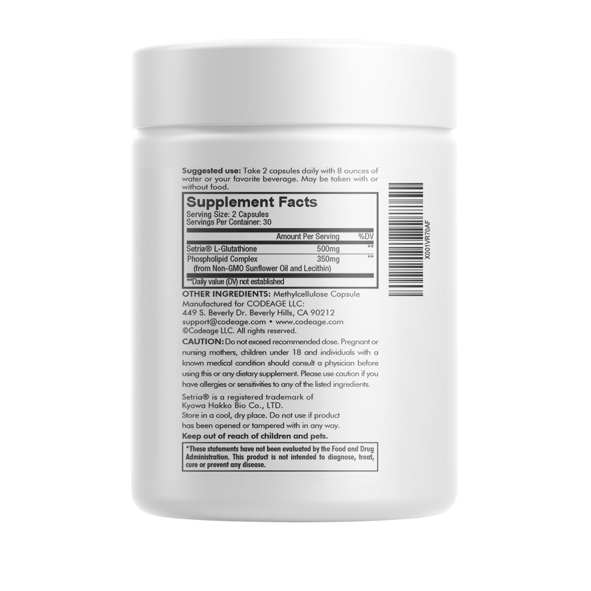 Codeage Liposomal Glutathione L-穀胱甘肽 — 60 粒素食膠囊 - Regentify