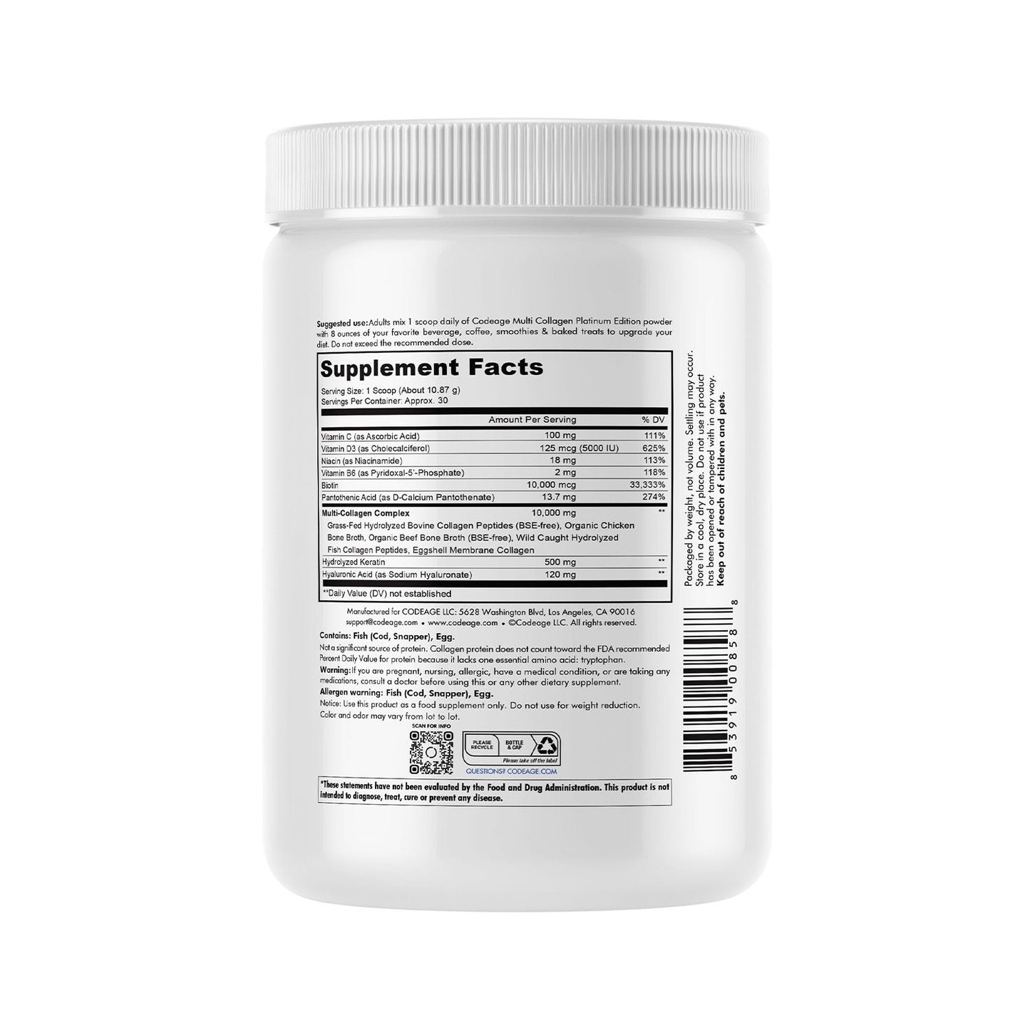 Codeage Multi Collagen Peptides Powder 膠原蛋白肽粉 - 每罐 30 次飲用份量 - Regentify