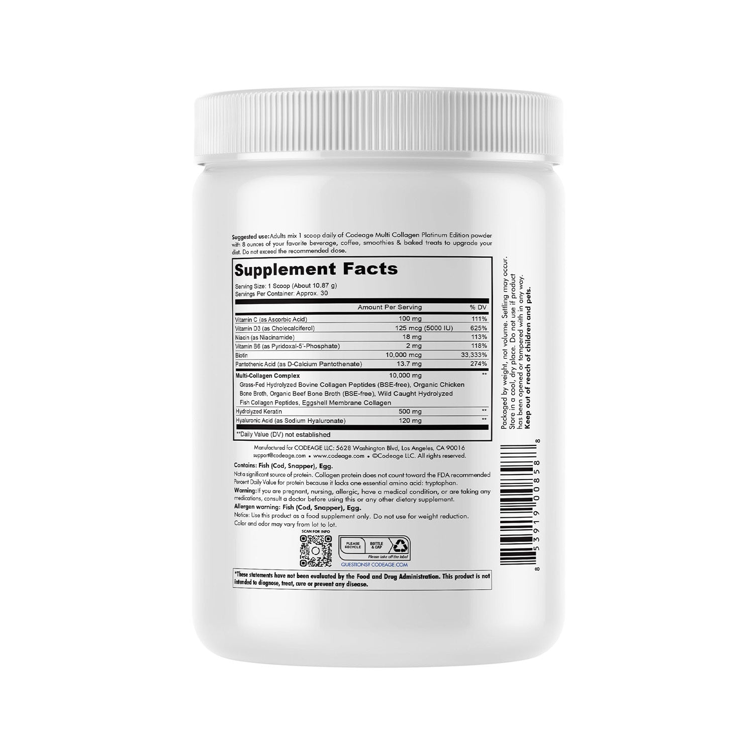 Codeage Multi Collagen Peptides Powder 膠原蛋白肽粉 - 每罐 30 次飲用份量 - Regentify